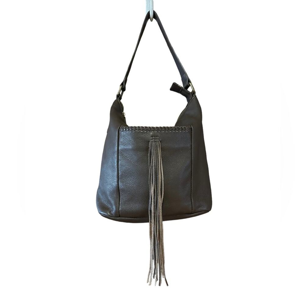 Lucky Brand Bohemian Brown Leather Shoulder Bag with Fringe & Zip Closure - Picture 8 of 13